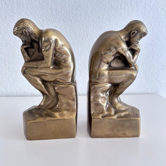 Vintage “The Thinker “ Statue Art Deco Bookends a Pair Heavy Solid Brass 7" inch - Picture 2 of 9